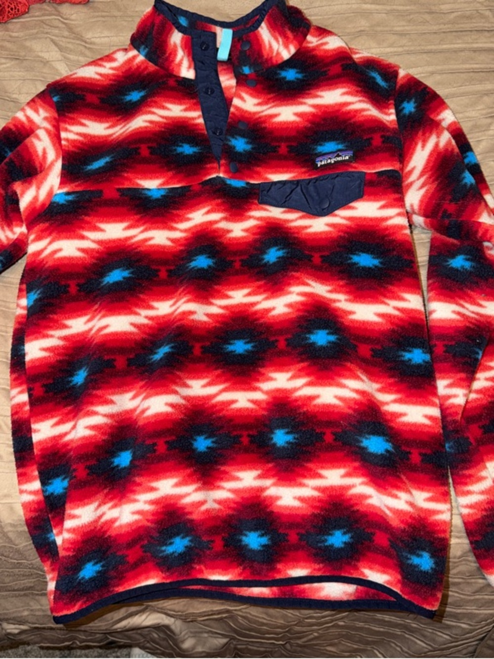 Patagonia Men’s Red, Blue & White Patterned Zip-Up Fleece